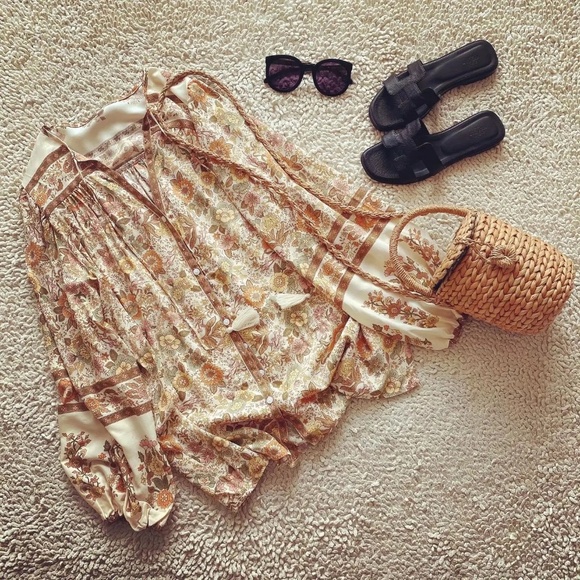 Boho Floral Print Button Down Tassel Blouse - Picture 7 of 10